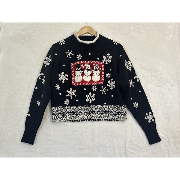 Vintage Michael Simon Sweater Womens Medium Black Snowman Christmas Pullover 90s - Picture 1 of 11